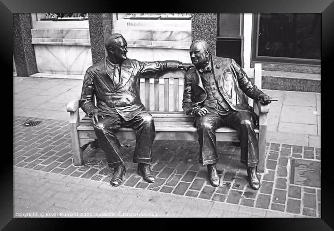 Franklin D Roosevelt and Winston Churchill Sculptures. New Bond Street London Framed Print by Kevin Plunkett