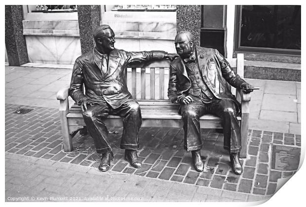 Franklin D Roosevelt and Winston Churchill Sculptures. New Bond Street London Print by Kevin Plunkett