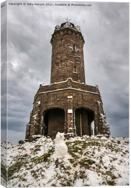 Darwen tower and the snowman Canvas Print by Gary Kenyon