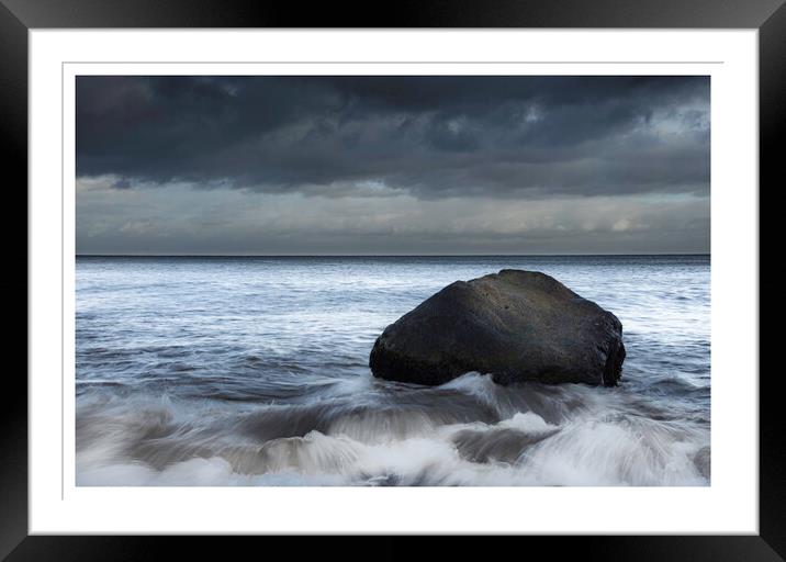 Lone rock on a beach 04 Framed Mounted Print by PHILIP CHALK