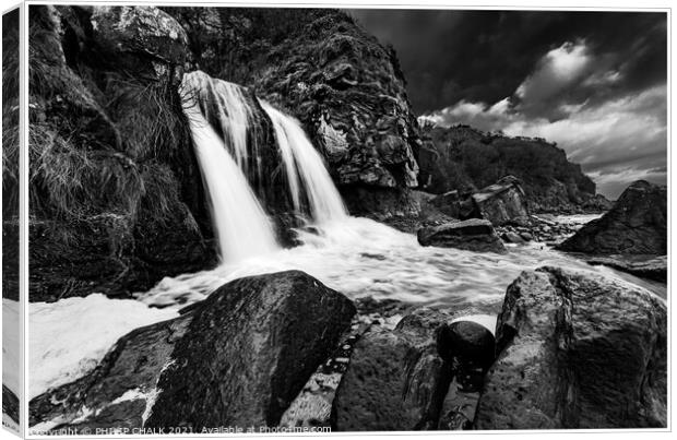 hayburn wyke waterfall in black and white 05 Canvas Print by PHILIP CHALK