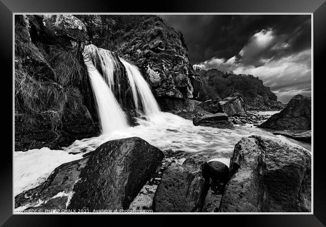 hayburn wyke waterfall in black and white 05 Framed Print by PHILIP CHALK