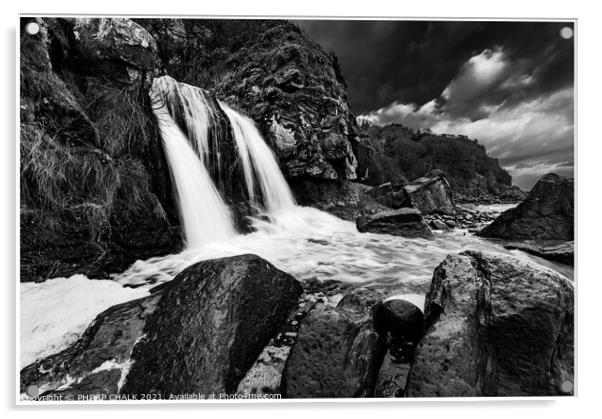 hayburn wyke waterfall in black and white 05 Acrylic by PHILIP CHALK