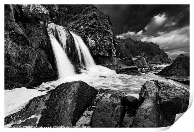 hayburn wyke waterfall in black and white 05 Print by PHILIP CHALK