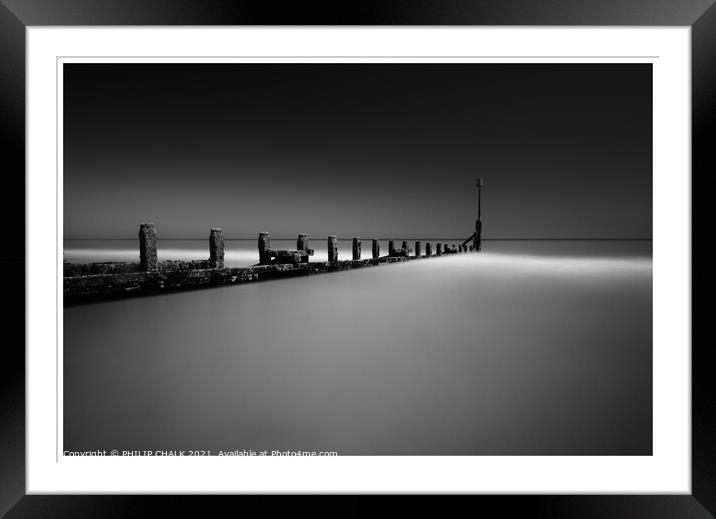Hornsea beach groin black and white 06 Framed Mounted Print by PHILIP CHALK