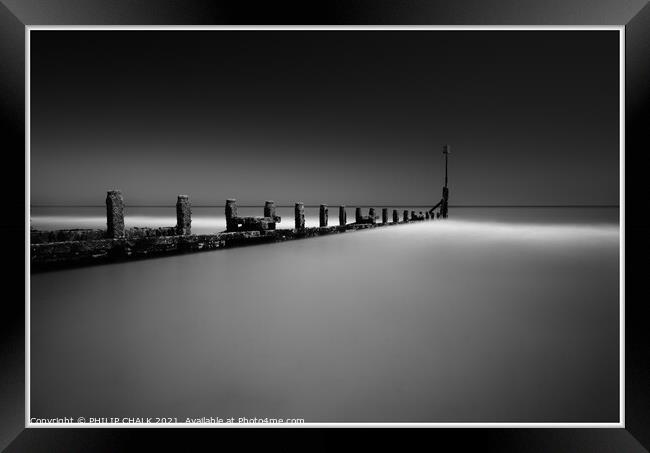 Hornsea beach groin black and white 06 Framed Print by PHILIP CHALK