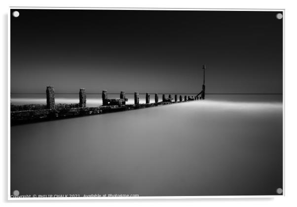 Hornsea beach groin black and white 06 Acrylic by PHILIP CHALK