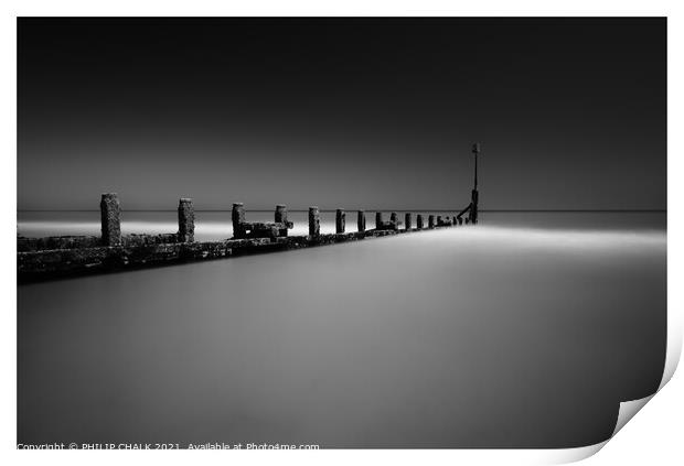 Hornsea beach groin black and white 06 Print by PHILIP CHALK