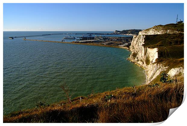 Dover Docks and the Famous White Cliffs Print by Serena Bowles