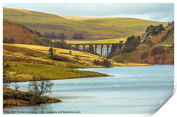 Pen y garreg Reservoir and Craig Goch Dam Elan Val Print by Nick Jenkins