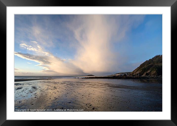 Rain clouds gather at Looe island in Cornwall Framed Mounted Print by Rosie Spooner