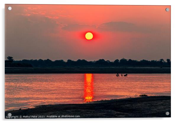 Sunsetting by river, Zambia, Africa Acrylic by Mehul Patel