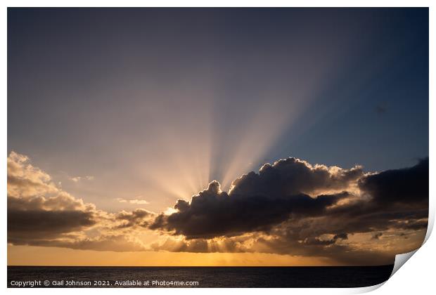 sunrays over the sea Print by Gail Johnson
