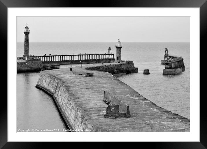 Whitby pier and lighthouses Framed Mounted Print by Fiona Williams