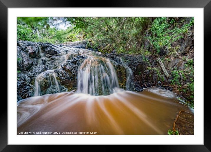 A stream making a small waterfall  Framed Mounted Print by Gail Johnson