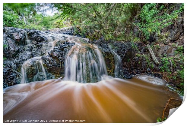 A stream making a small waterfall  Print by Gail Johnson