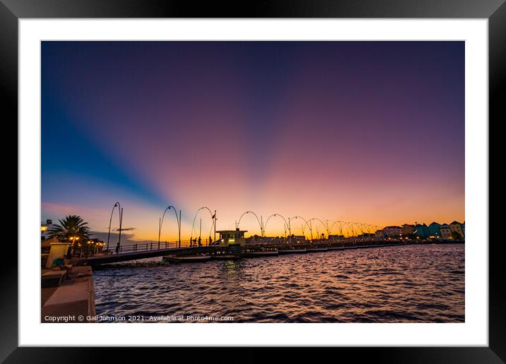 Sunrays over the floating bridge on Curacao  Framed Mounted Print by Gail Johnson
