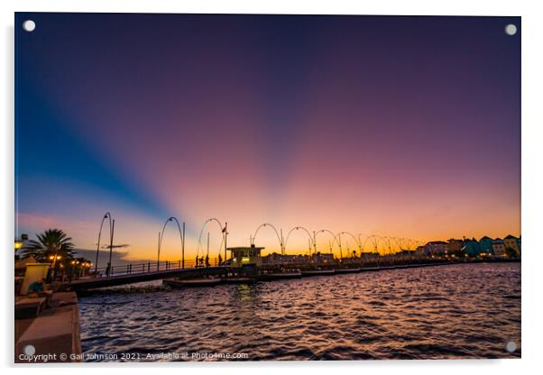 Sunrays over the floating bridge on Curacao  Acrylic by Gail Johnson