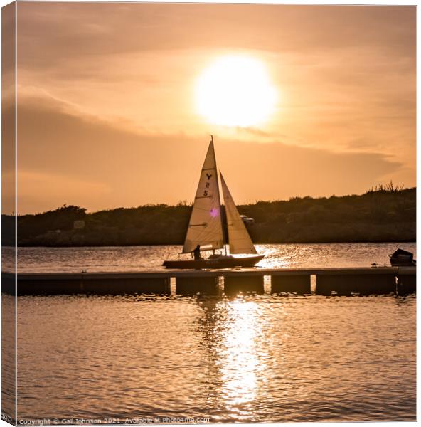 Sailboat at sunset  Canvas Print by Gail Johnson