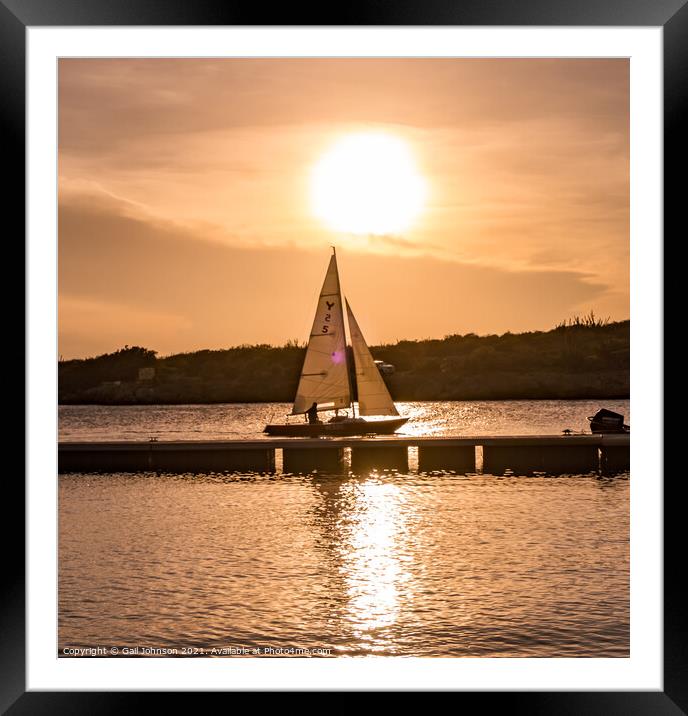 Sailboat at sunset  Framed Mounted Print by Gail Johnson