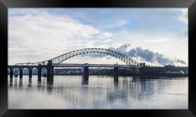 Runcorn Bridges spanning the Mersey Estuary Framed Print by Jason Wells