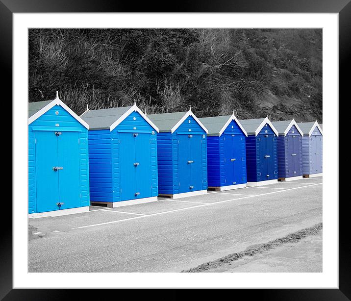 Blue Beach Huts Framed Mounted Print by kelly Draper