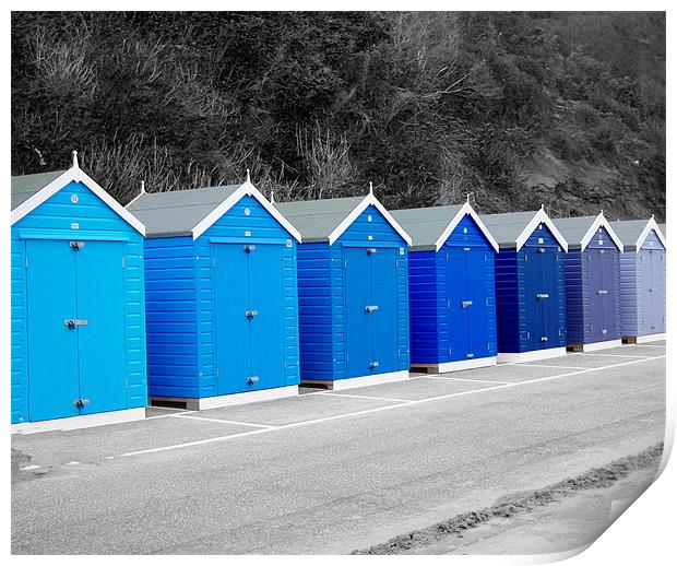 Blue Beach Huts Print by kelly Draper