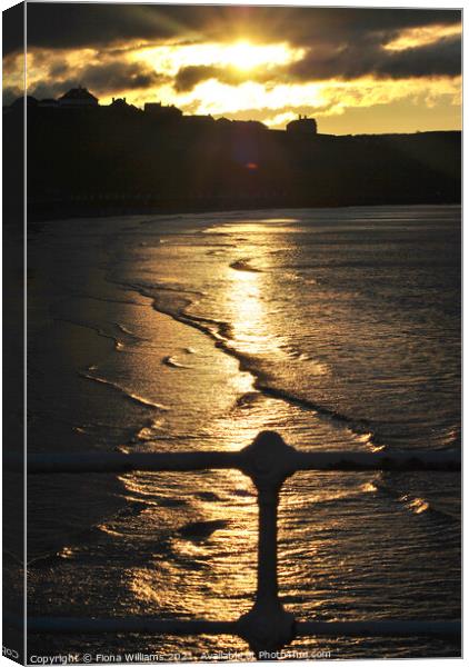 Sunset on Whitby Beach Canvas Print by Fiona Williams