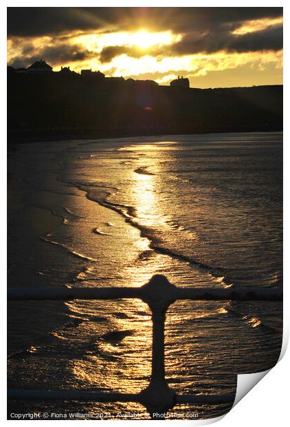 Sunset on Whitby Beach Print by Fiona Williams