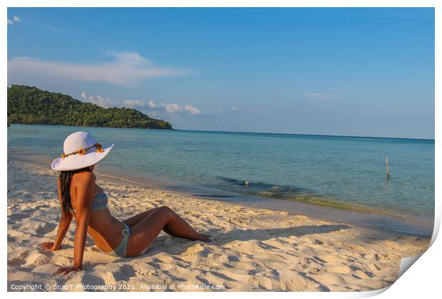 A female asian model relaxing in the sun on Sao Be Print by SnapT Photography