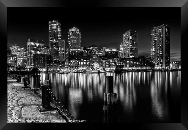 BOSTON Fan Pier Park & Skyline at night | monochro Framed Print by Melanie Viola