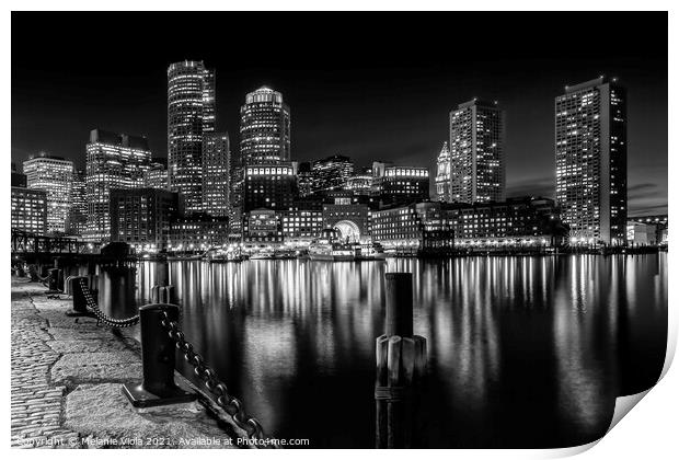 BOSTON Fan Pier Park & Skyline at night | monochro Print by Melanie Viola
