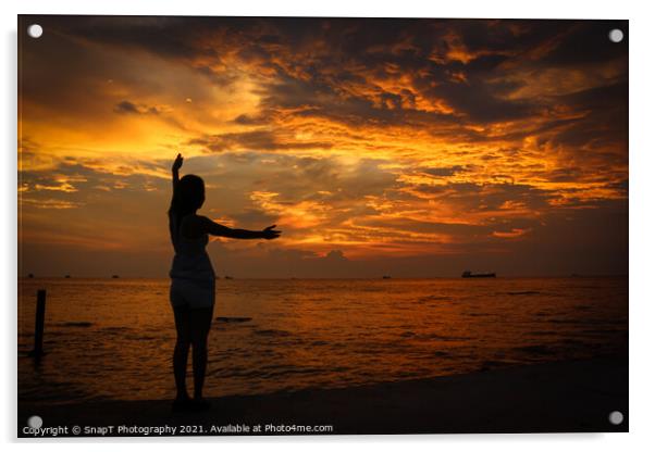 A female model silhouette controlling the movements of clouds on Ba Keo Beach Acrylic by SnapT Photography
