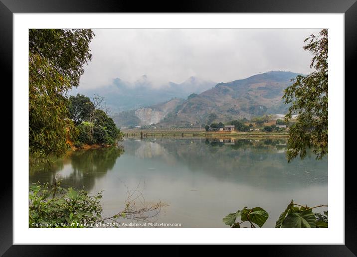 A mountain reflection on a lake in a rice paddy, Sapa, Vietnam Framed Mounted Print by SnapT Photography