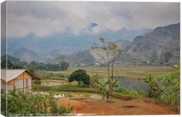 Rice paddy and lake in winter in Sapa, Vietnam Canvas Print by SnapT Photography