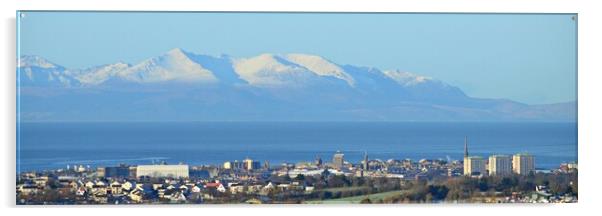 Ayr and a wintry snow covered Arran Acrylic by Allan Durward Photography