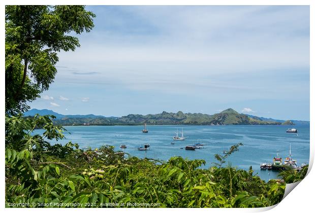 A view over Labuan Bajo harbour and Palua Karawo in early morning, Indonesia Print by SnapT Photography