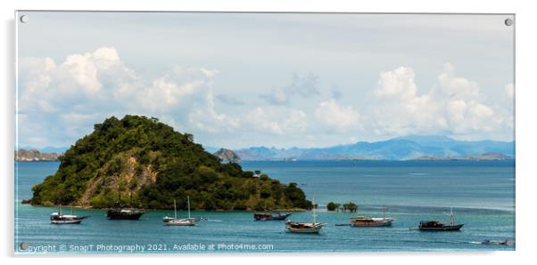 Palua Pungua Besar island and boats near Labuan Bajo, Flores, Indonesia Acrylic by SnapT Photography