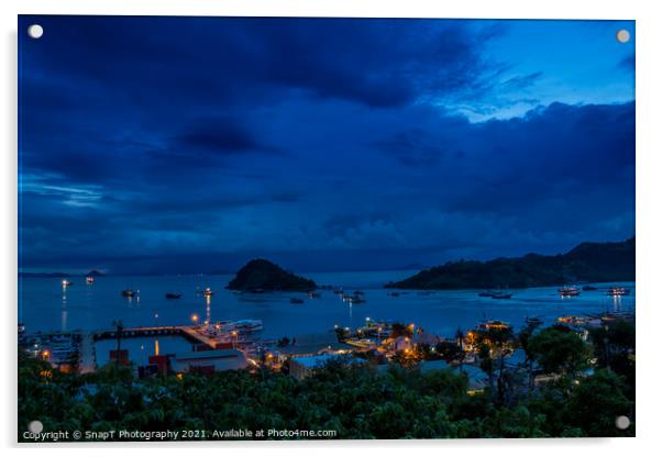 Hill top view over Labuan Bajo harbour in the evening at twilight Acrylic by SnapT Photography