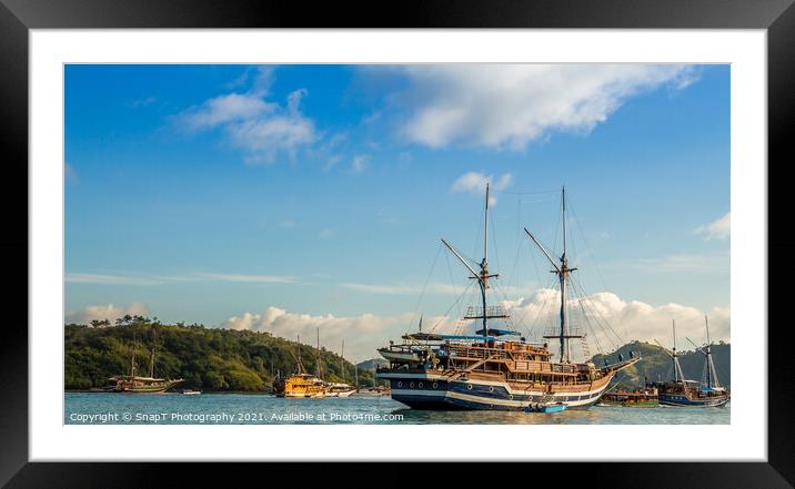 Large yachts in Labuan Bajo harbour in morning Framed Mounted Print by SnapT Photography