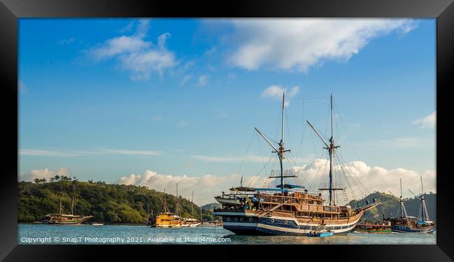 Large yachts in Labuan Bajo harbour in morning Framed Print by SnapT Photography