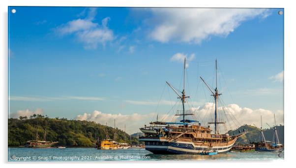 Large yachts in Labuan Bajo harbour in morning Acrylic by SnapT Photography