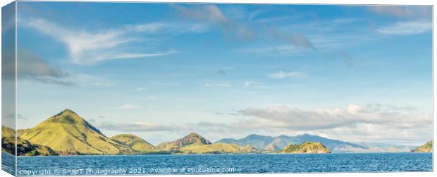 Panoramic view of the mountains and hills of the Flores coastline in Indonesia Canvas Print by SnapT Photography