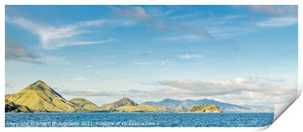 Panoramic view of the mountains and hills of the Flores coastline in Indonesia Print by SnapT Photography