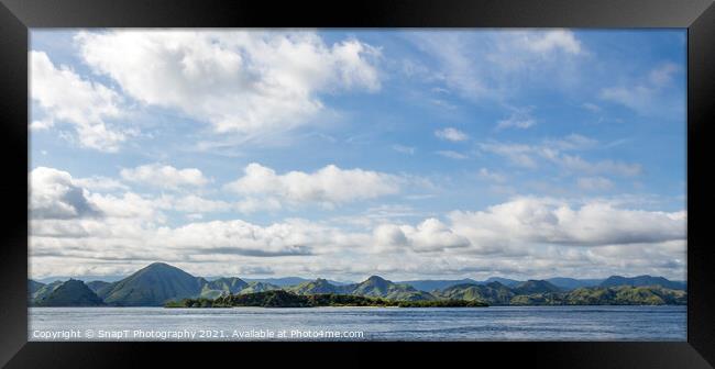 Panoramic view of the mountains and hills of the Flores coastline in Indonesia Framed Print by SnapT Photography
