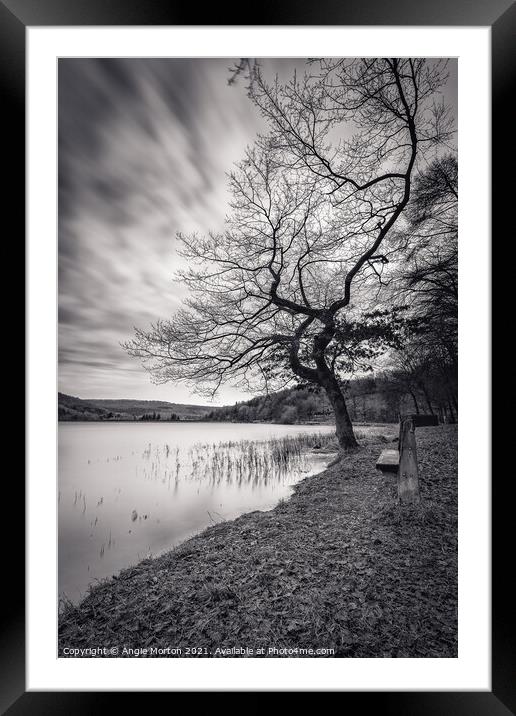 Morehall Reservoir Companions in Mono Framed Mounted Print by Angie Morton