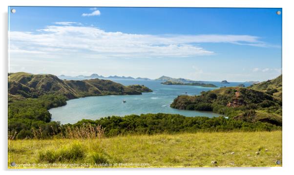 A landscape view over Komodo National Park from Rinca Island, Flores, Indonesia Acrylic by SnapT Photography