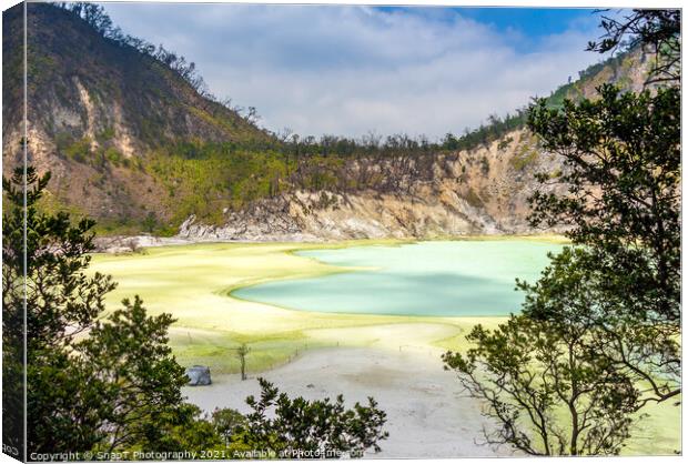 A view over the Kawah Putih volcanic crater lake, Indonesia Canvas Print by SnapT Photography