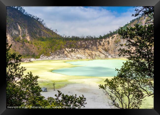 A view over the Kawah Putih volcanic crater lake, Indonesia Framed Print by SnapT Photography