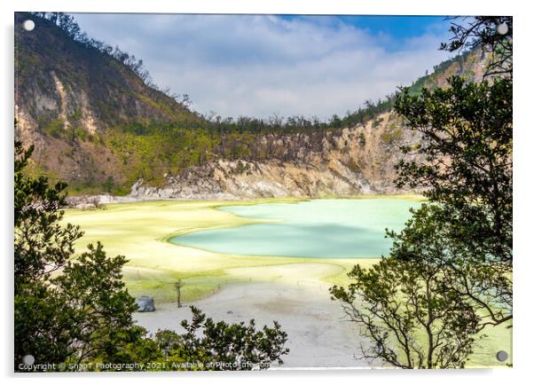 A view over the Kawah Putih volcanic crater lake, Indonesia Acrylic by SnapT Photography